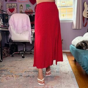Vintage 80s/ 90s red and white retro polka dot maxi skirt